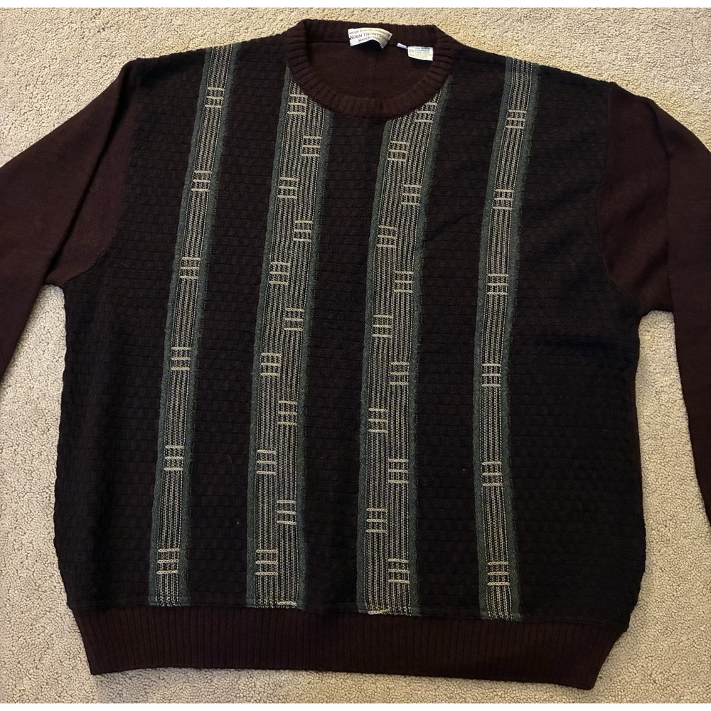 VINTAGE WOOL BLEND NORM THOMPSON SWEATER CHECK STRIPE COOGI-ITALY XL